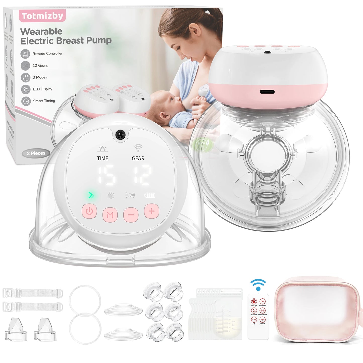 Hands-Free Breast Pump – Electric, Rechargeable, Silent & Painless for Comfortable Breastfeeding (2-Pack)