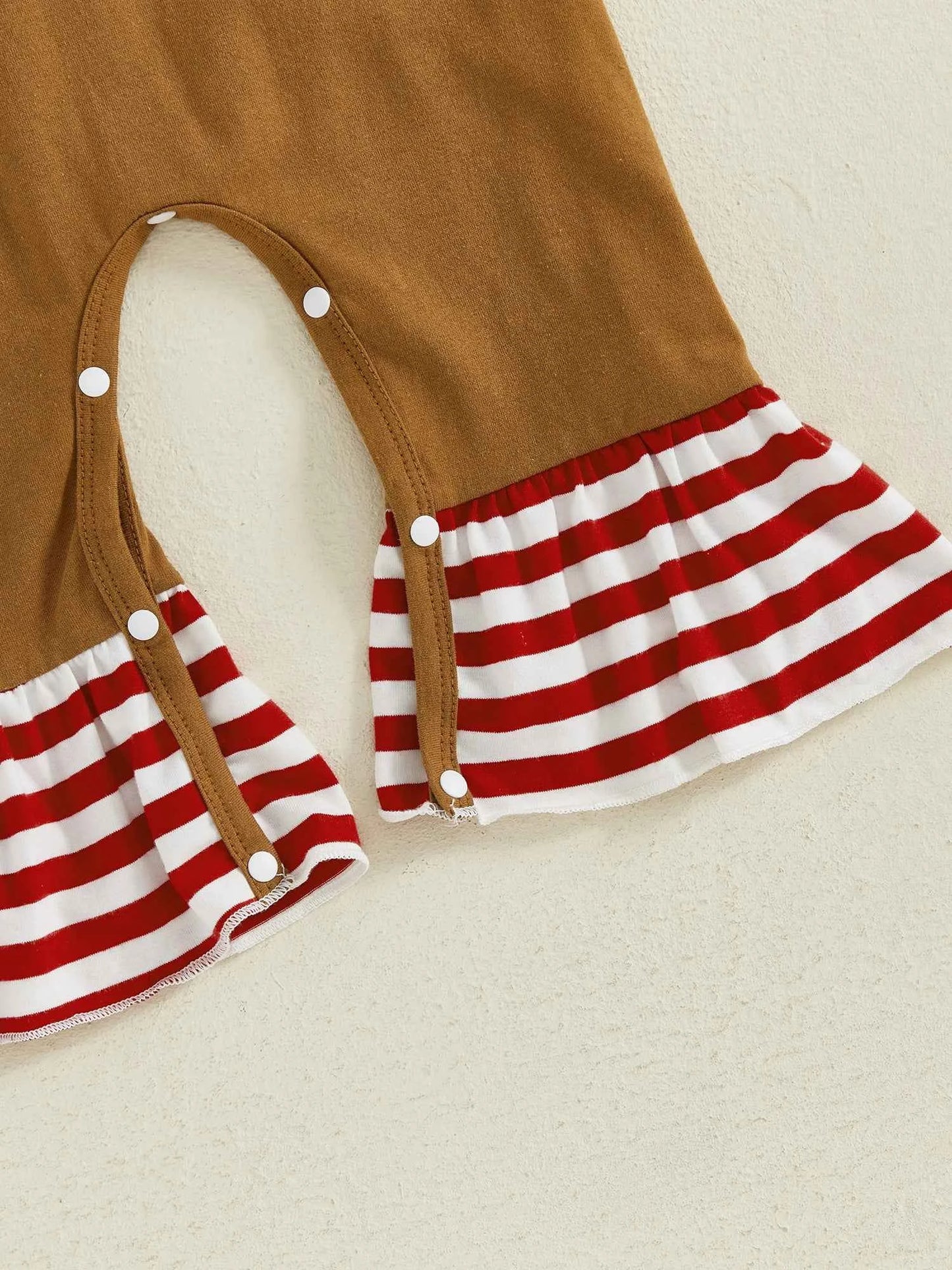 Baby Gingerbread Outfit – Striped Ruffled Long Sleeve Christmas Romper with Flared Pants for Girls