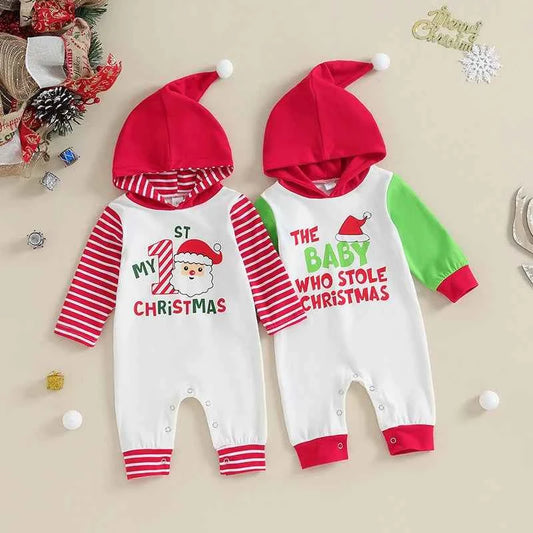 My First Christmas Romper Hoodie Jumpsuit – Baby Christmas Outfit 0-18M