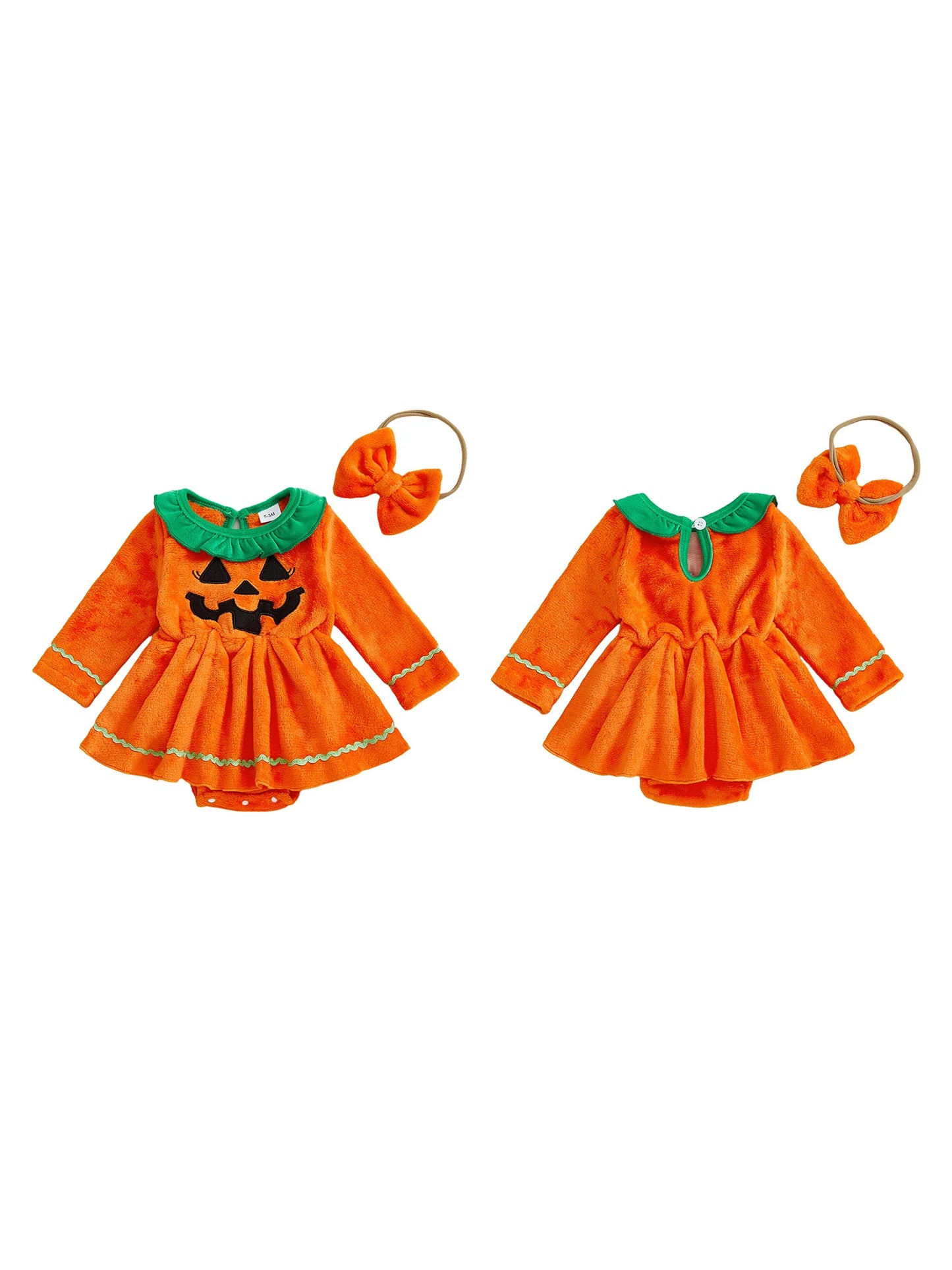 Infant Halloween Costume – Pumpkin Print Jumpsuit with Hat Set for Baby