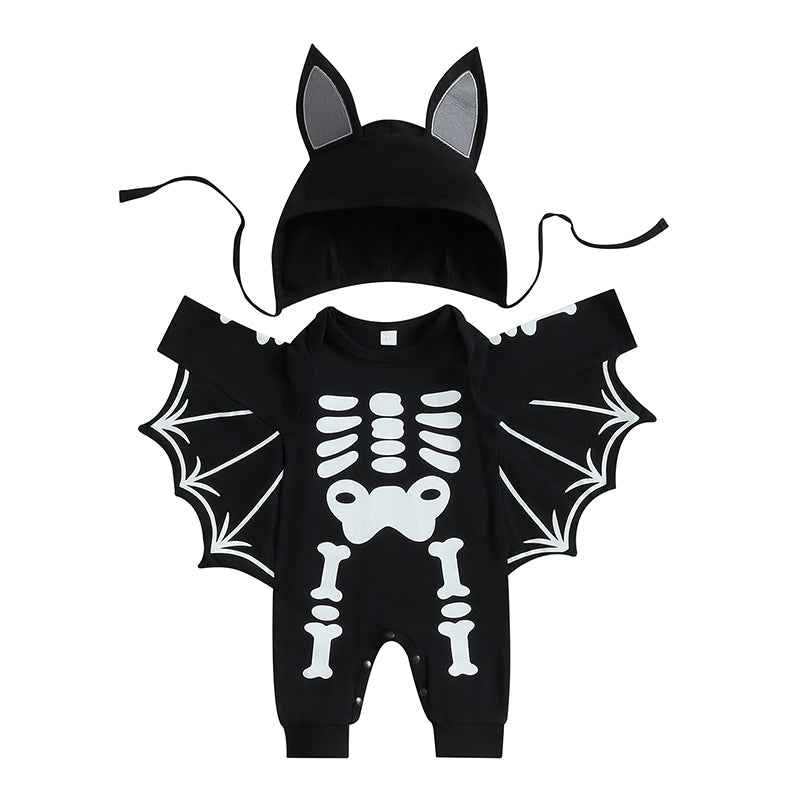 Baby Halloween Romper Outfit – Long Sleeve Pumpkin Print Jumpsuit with Hat