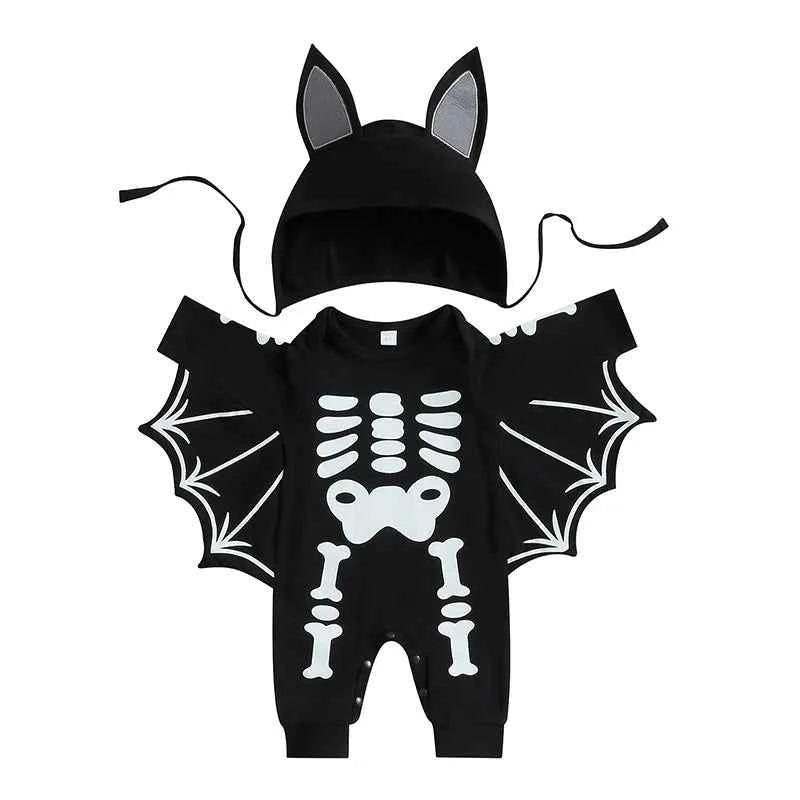 Baby Halloween Romper Outfit – Long Sleeve Pumpkin Print Jumpsuit with Hat