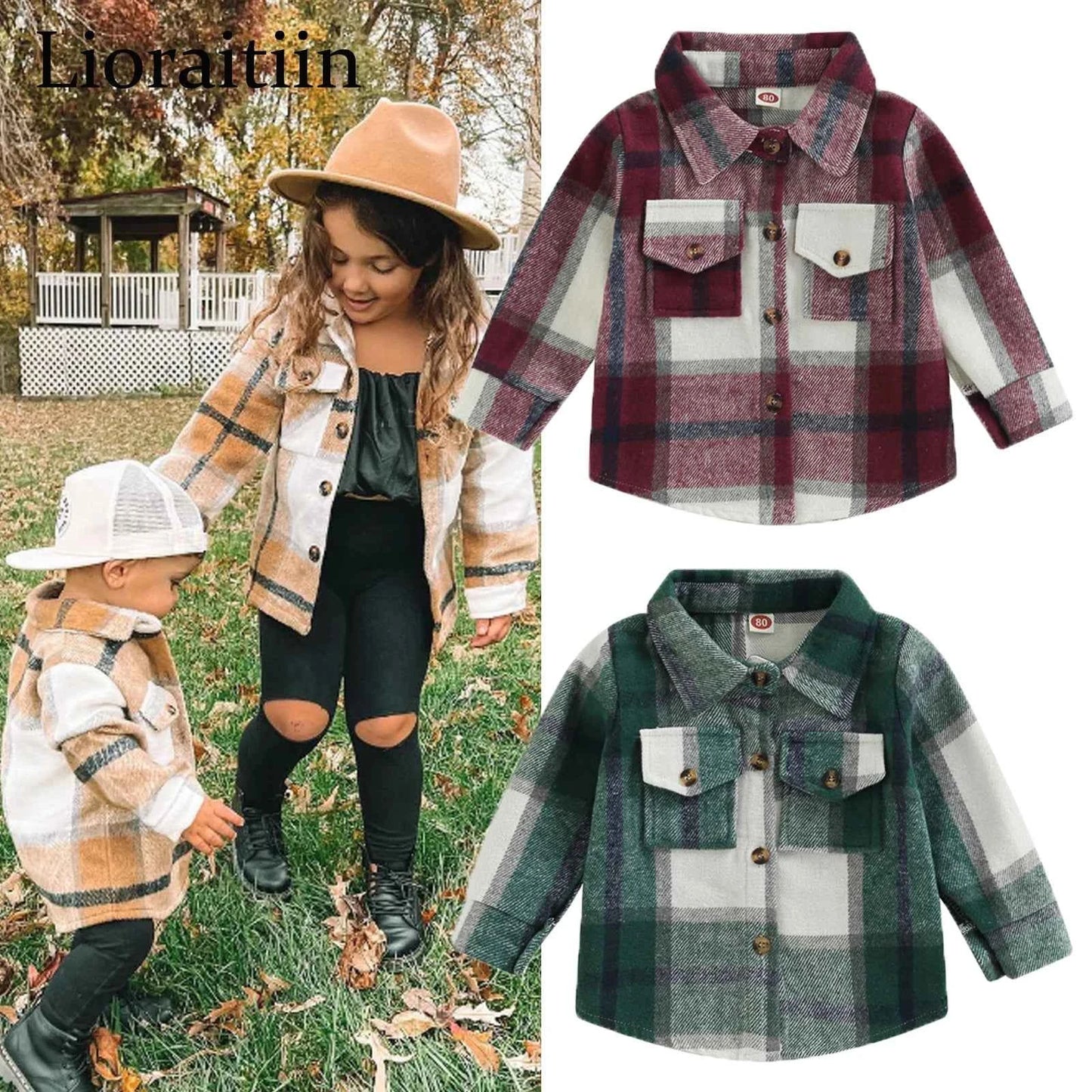 Baby Plaid Shirt Jacket – Casual Long Sleeve Button-Up Coat for Boys and Girls (0–4 Years)