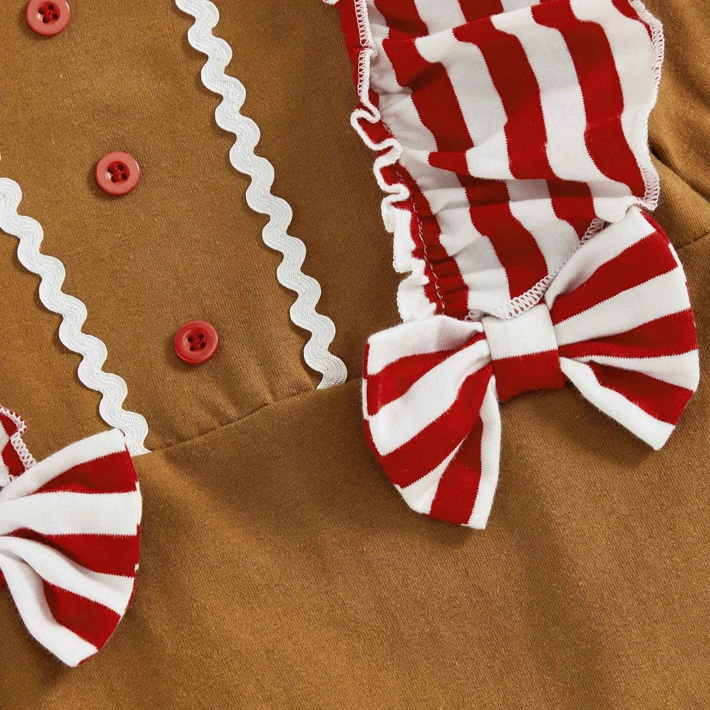 Baby Gingerbread Outfit – Striped Ruffled Long Sleeve Christmas Romper with Flared Pants for Girls