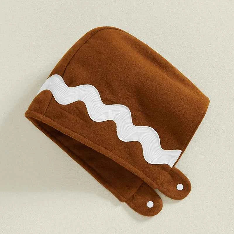 Baby Christmas Jumpsuit – Long Sleeve Crewneck Gingerbread Man Romper with Hat