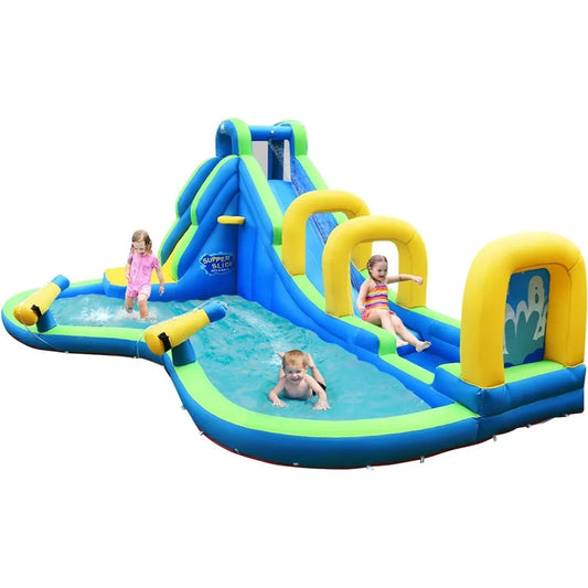 Inflatable Water Slide for Kids – Large Backyard Water Park with Climbing Wall, Pool & Slide