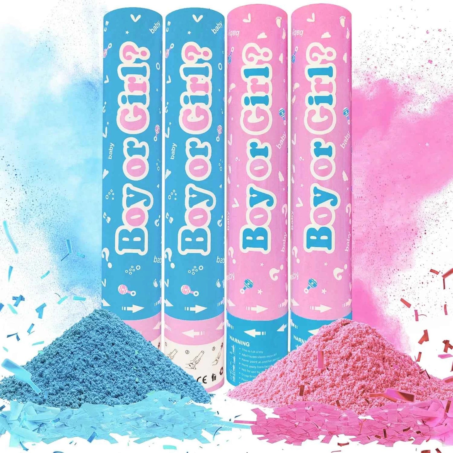 Gender Reveal Confetti & Powder Cannon Set – 4-Piece Handheld Pink or Blue Smoke Bombs Party Décor