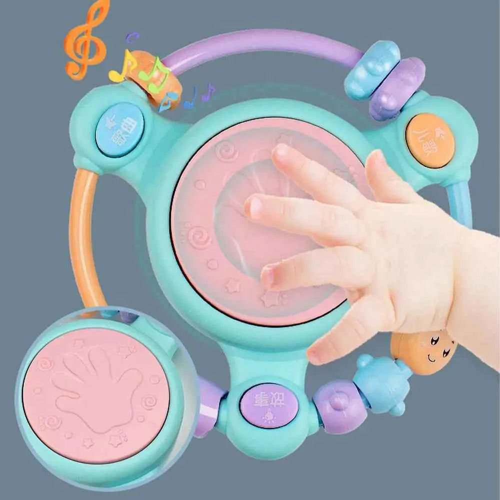 Hand Drum Beaded Rattle Shaker – Light-Up Sensory Educational Toy for Early Learning