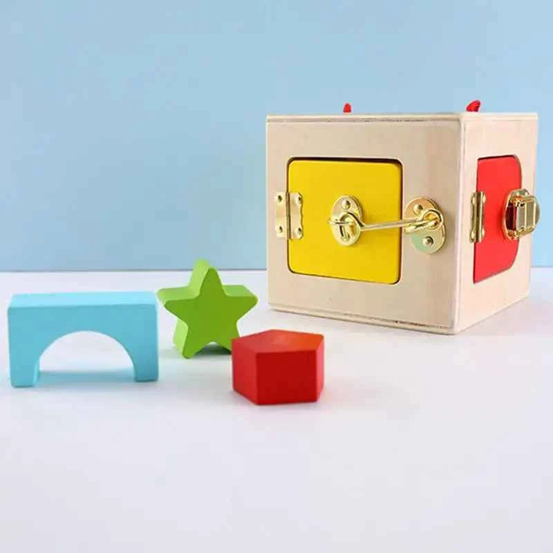 Wooden Geometry Lock Box Toy – Sensory Learning Activity Cube for Toddlers