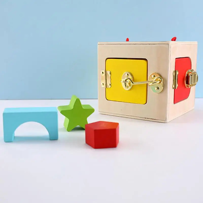 Wooden Geometry Lock Box Toy – Sensory Learning Activity Cube for Toddlers