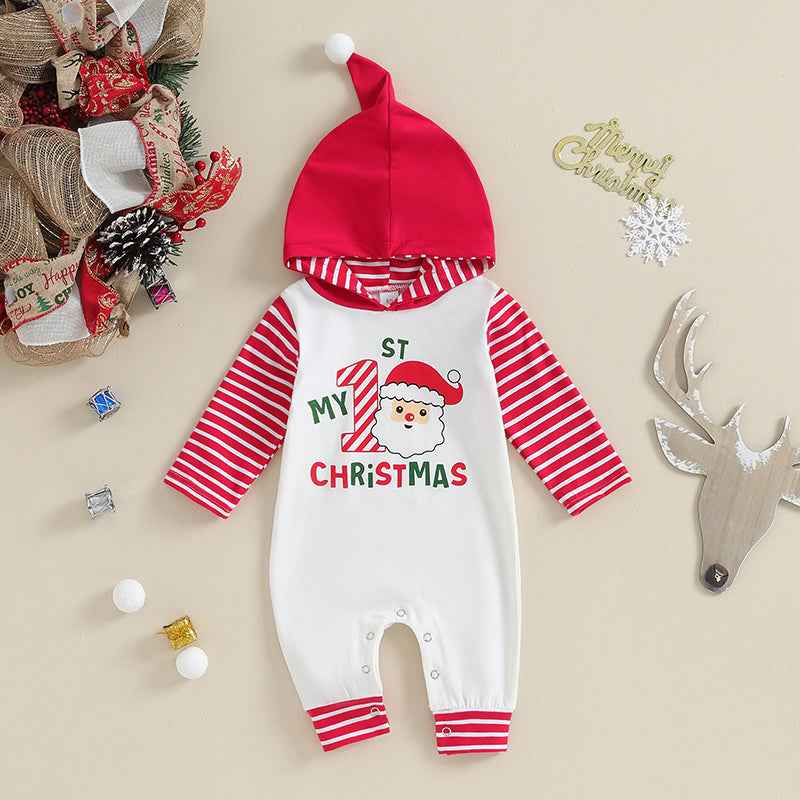 My First Christmas Romper Hoodie Jumpsuit – Baby Christmas Outfit 0-18M