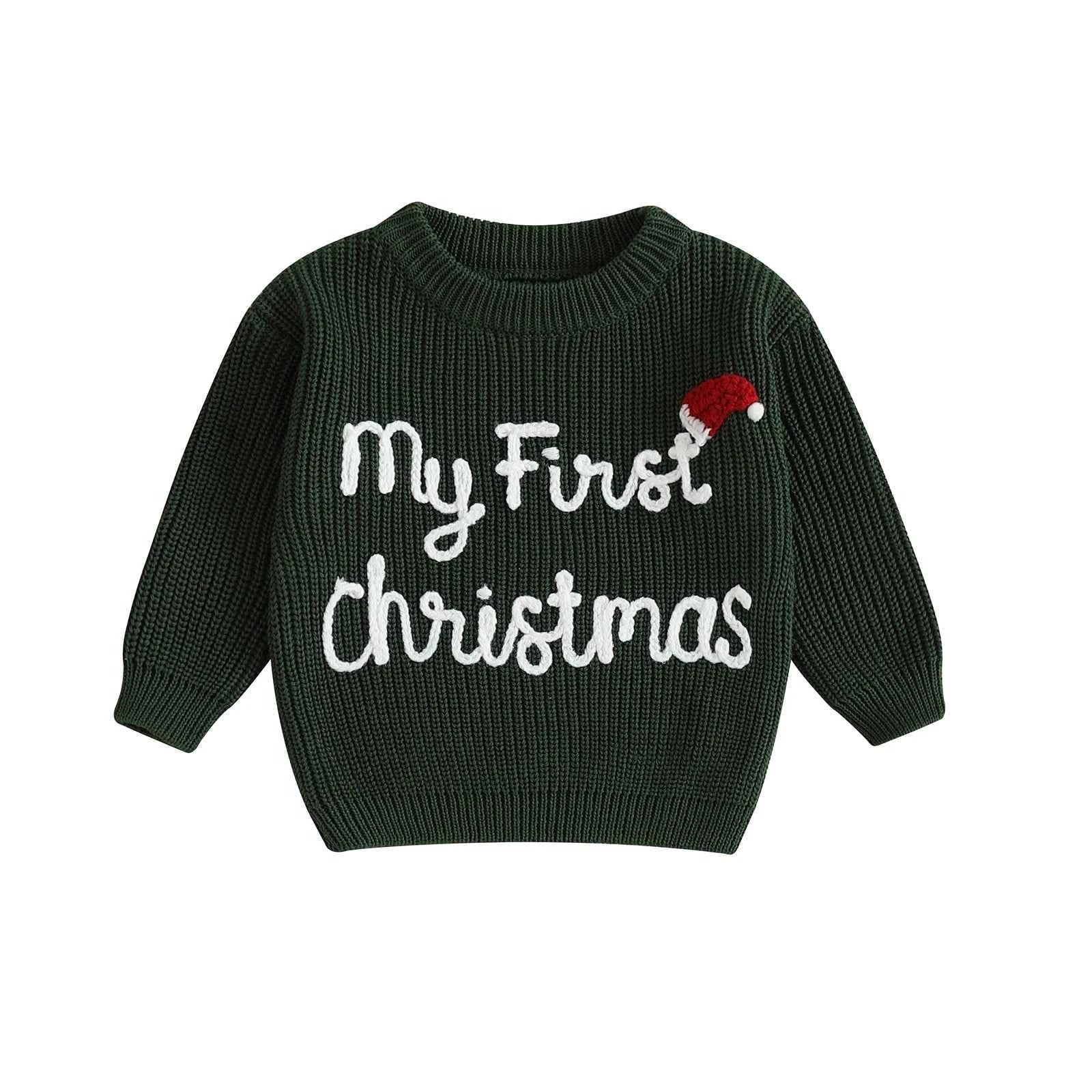 Baby Christmas Knit Sweater – Letter Embroidery Long Sleeve Pullover Top