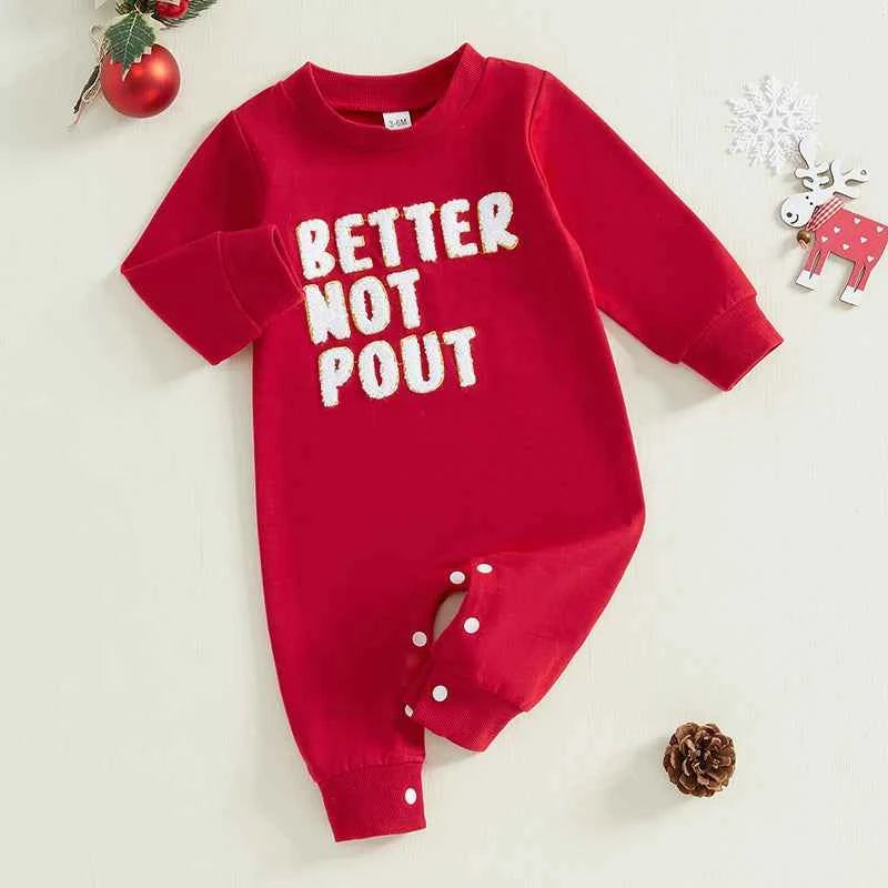 Christmas Infant Baby Jumpsuit – Letter Embroidered Long Sleeve Romper (0-18M)