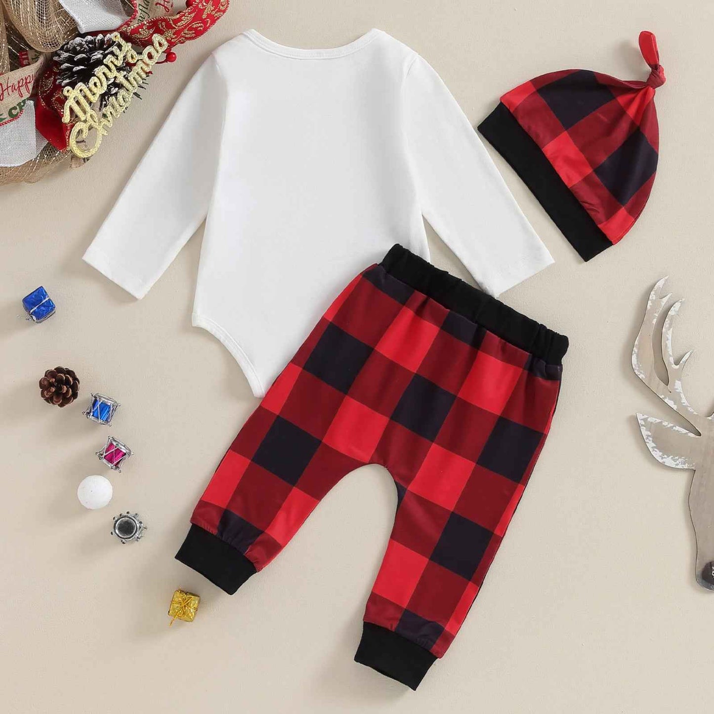 My First Christmas Baby Outfit – 3PCS Romper Set (0–12M)