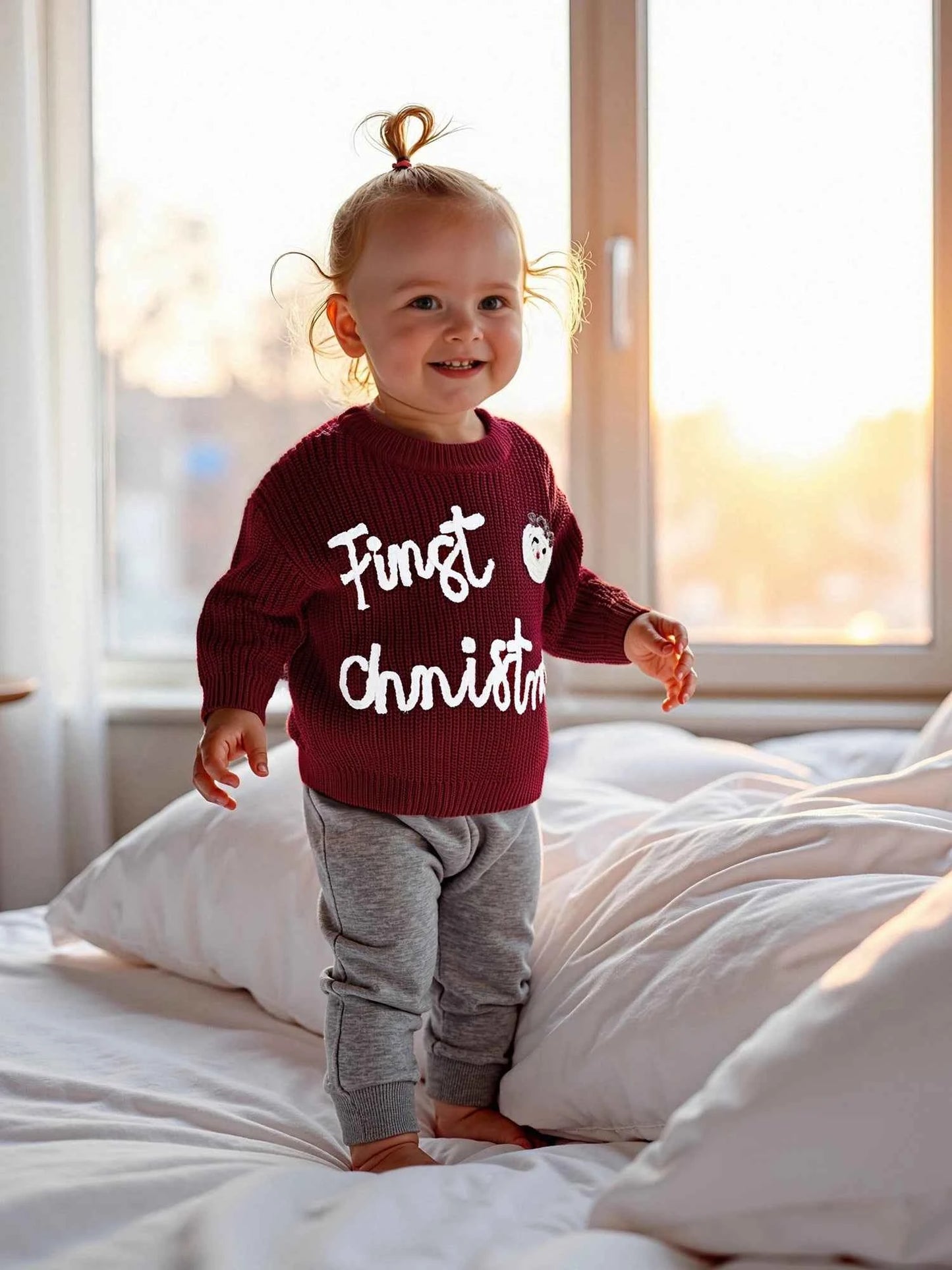Infant Christmas Sweater – Long Sleeve Crew Neck Elk Letter Knit Pullover for Winter