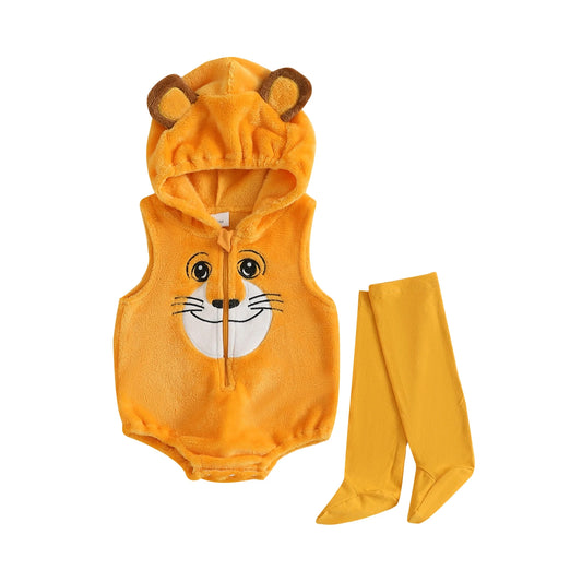 Toddler Lion Halloween Costume – Soft Fleece Hooded Jumpsuit with Socks for Kids