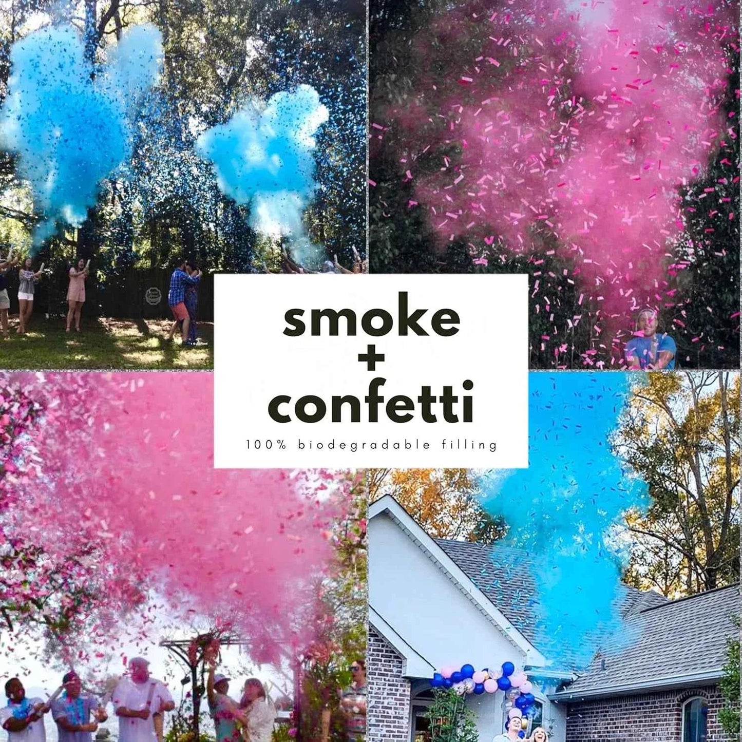 Gender Reveal Confetti & Powder Cannon Set – 4-Piece Handheld Pink or Blue Smoke Bombs Party Décor