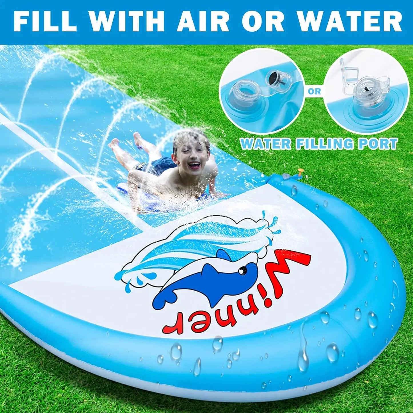 30ft Slip and Slide Water Slide for Kids & Adults – Extra Long Heavy-Duty Lawn Slide with 2 Bodyboards for Backyard Summer Fun
