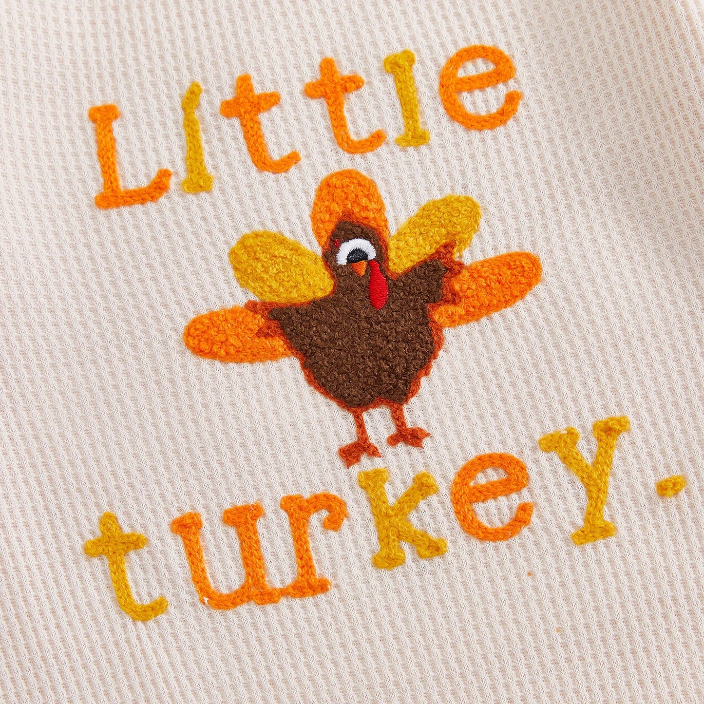 Thanksgiving Jumpsuit – Long Sleeve Round Neck Romper with Turkey Embroidery and Hat