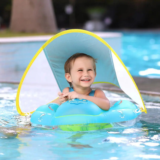 Baby Inflatable Swimming Ring with Canopy – Infant Float with Sun Protection for Pool and Beach