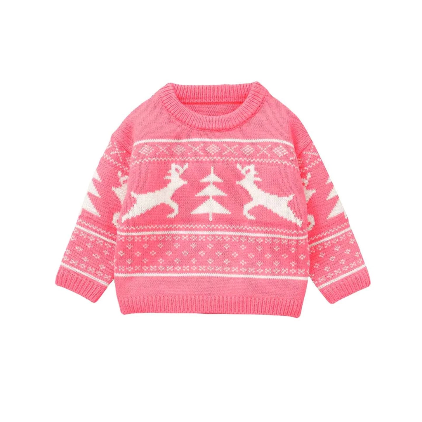 Kids Christmas Sweater – Long Sleeve Crew Neck Santa Claus & Elk Winter Sweater