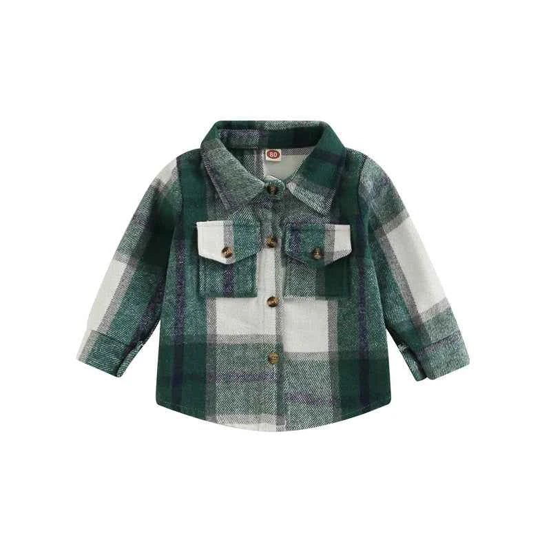 Baby Plaid Shirt Jacket – Casual Long Sleeve Button-Up Coat for Boys and Girls (0–4 Years)