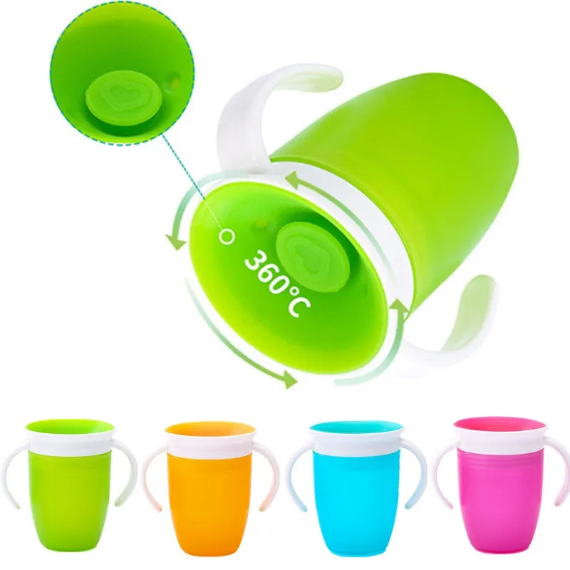 360° Rotatable Baby Drinking Cup – Leakproof Silicone Bottle with Double Handles & Flip Lid