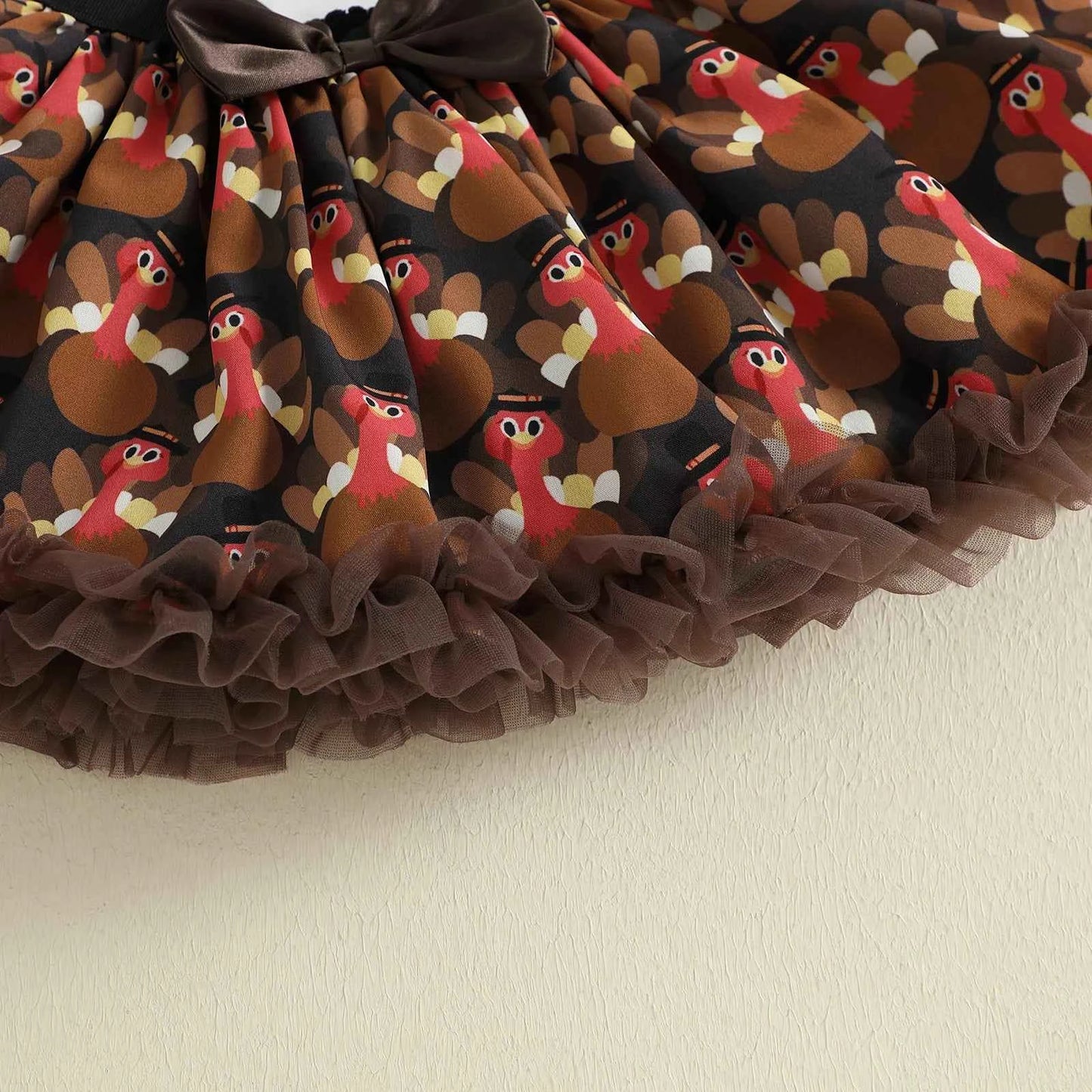 Baby Girl Thanksgiving Outfit 3Pcs Set – Long Sleeve Letter Romper, Turkey Print Skirt & Bow Headband