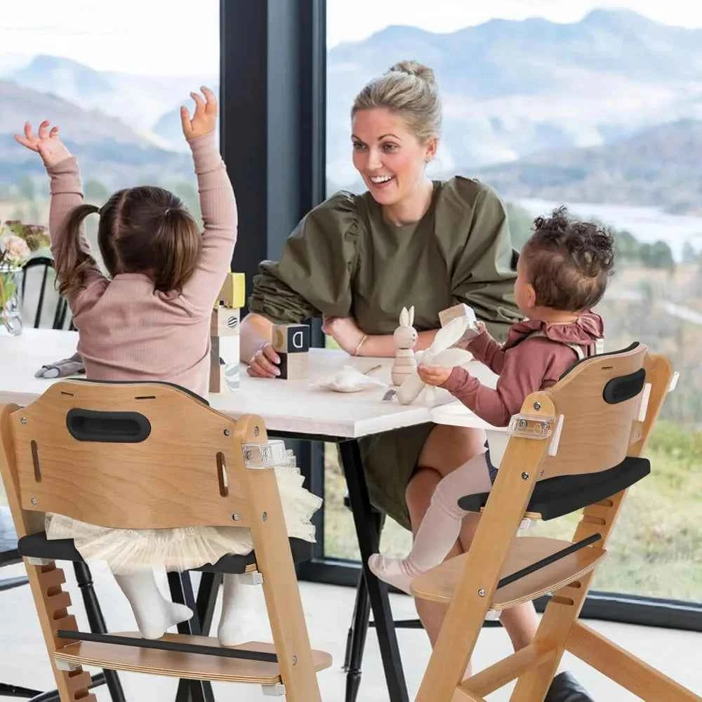 Wooden Baby High Chair – 3-Tier Adjustable 8-Height Levels Feeding Chair with Cushion & Double Tray (6M–3Y)