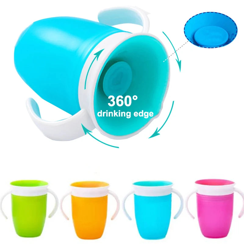 360° Rotatable Baby Drinking Cup – Leakproof Silicone Bottle with Double Handles & Flip Lid