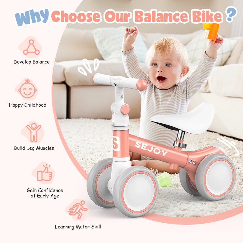 4-Wheel Balance Baby Bike for Girls Ages 1-3