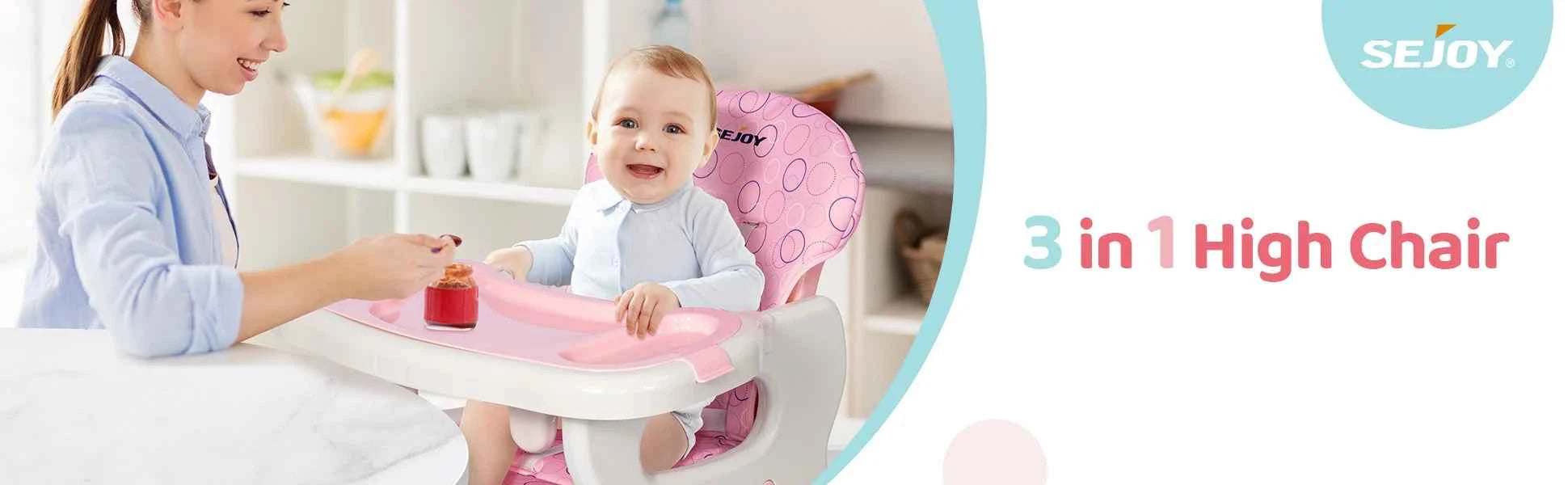 High Chair for Babies and Toddlers - 3-in-1 Adjustable Feeding Seat for 6 Months to 3 Years