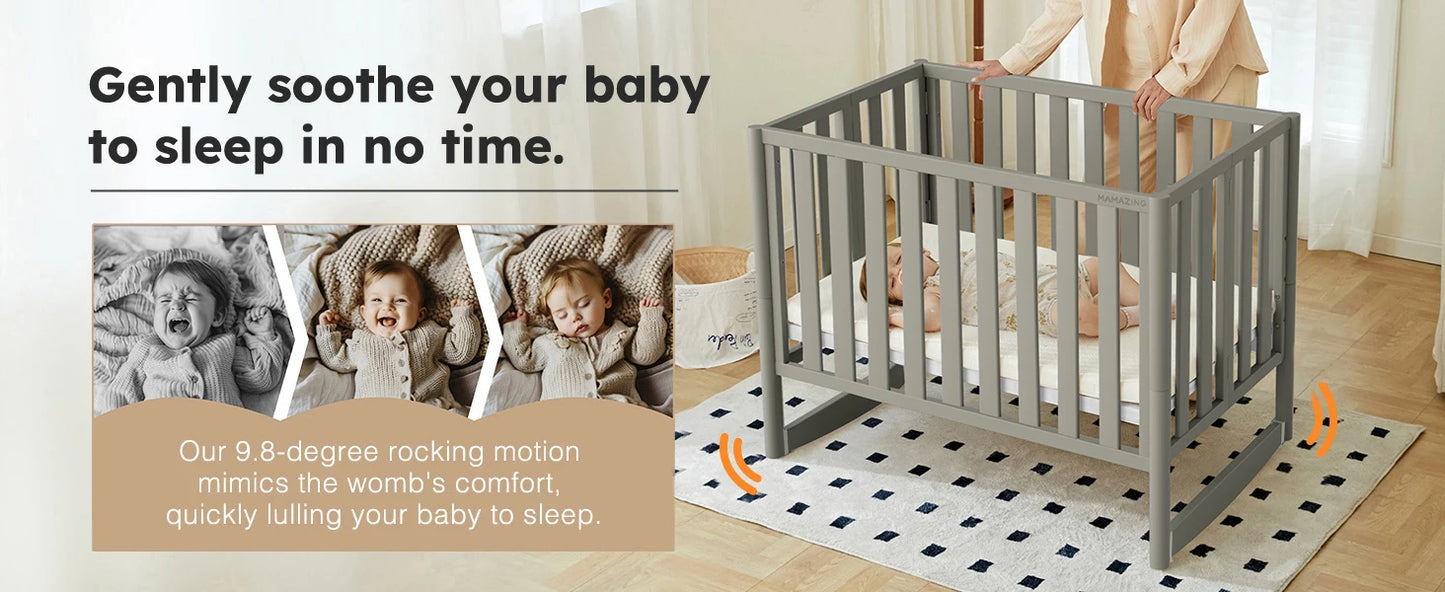 6-in-1 Convertible Mini Crib with Wheels – Foldable, Adjustable Height, Portable Baby Crib (Grey, New Zealand Pine)