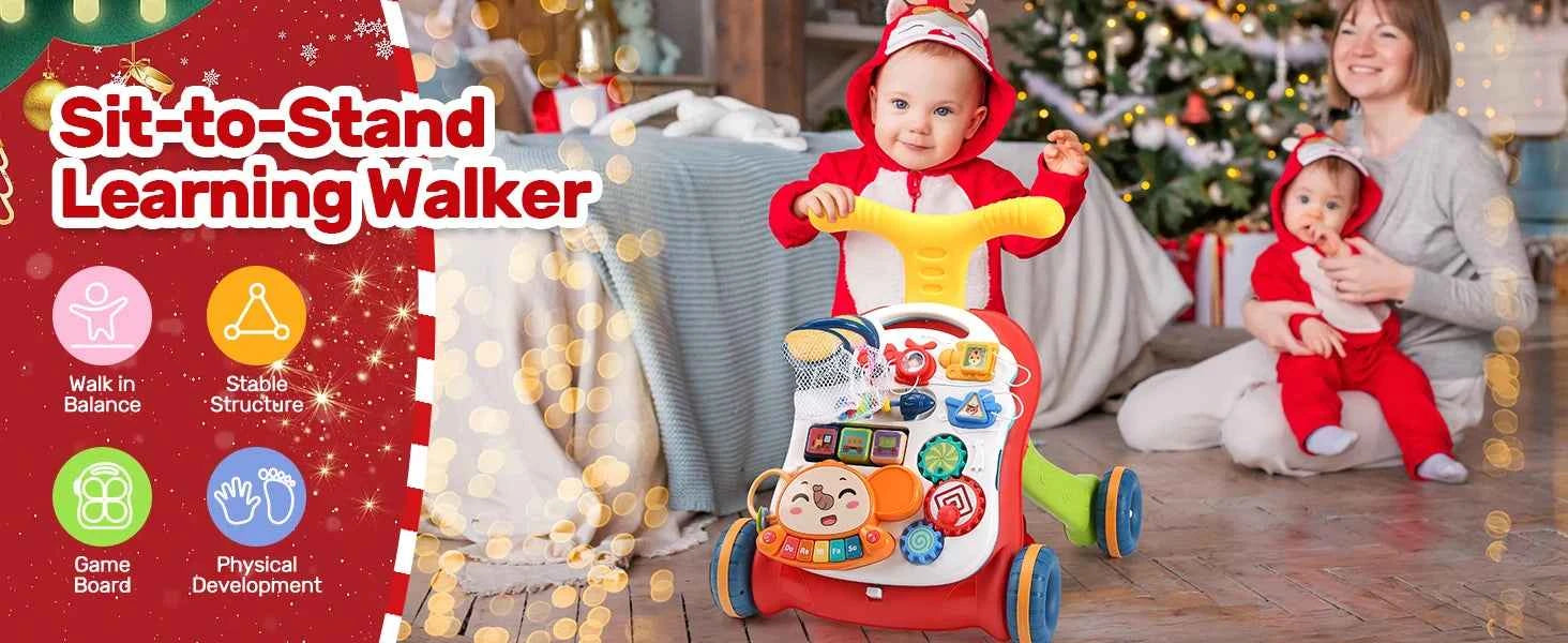2-in-1 Sit-to-Stand Baby Walker & Activity Center