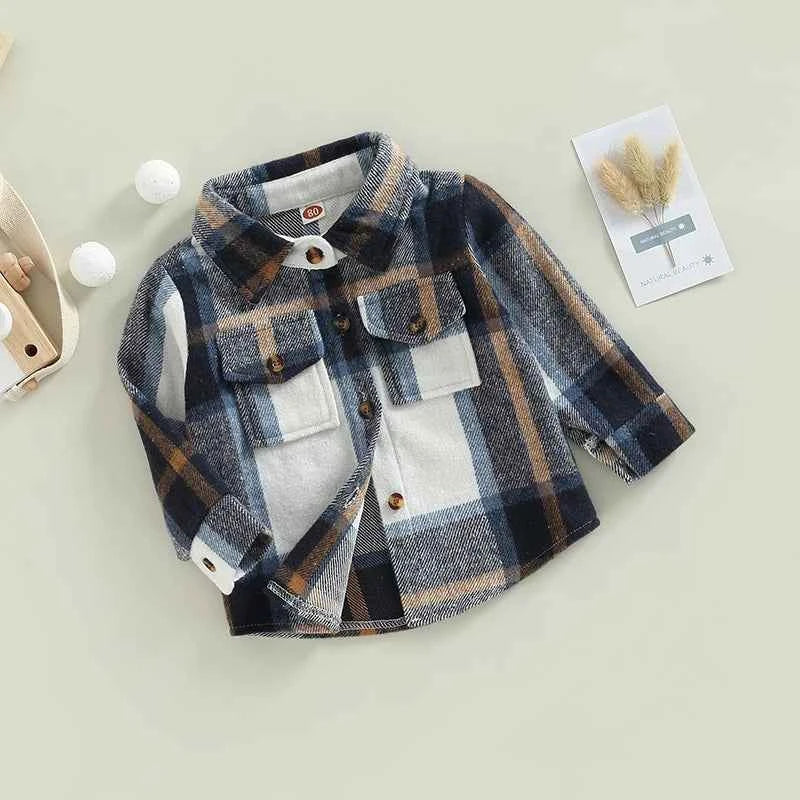 Baby Plaid Shirt Jacket – Casual Long Sleeve Button-Up Coat for Boys and Girls (0–4 Years)