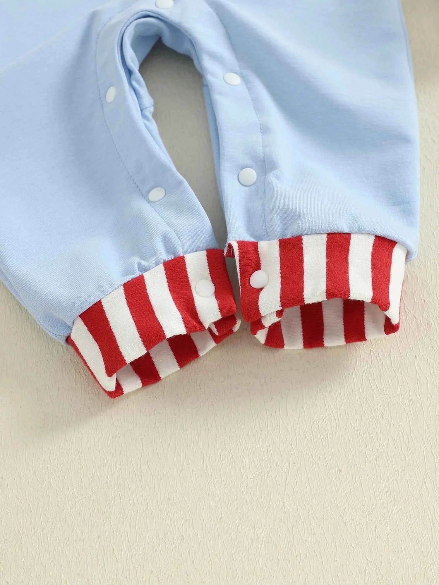 Baby Christmas Romper – Santa Embroidery Striped Long Sleeve Crew Neck Full-Length Jumpsuit