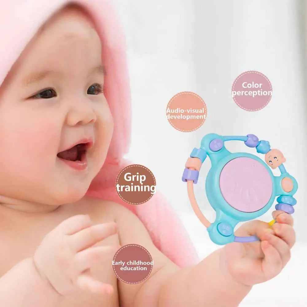 Hand Drum Beaded Rattle Shaker – Light-Up Sensory Educational Toy for Early Learning