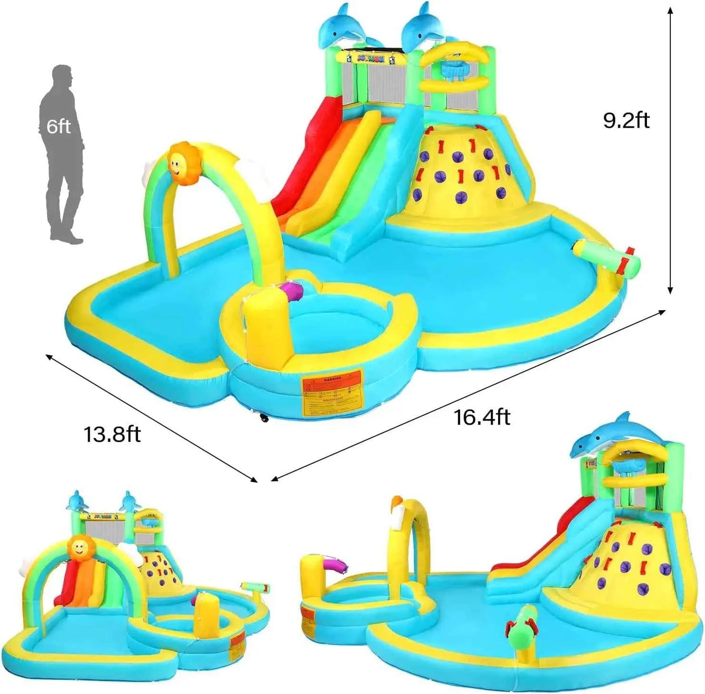 Inflatable 10-in-1 Water Slide Bounce House with Pool, Climbing Wall, Water Bucket & Rainbow Sprinklers – Quick 1-Minute Setup