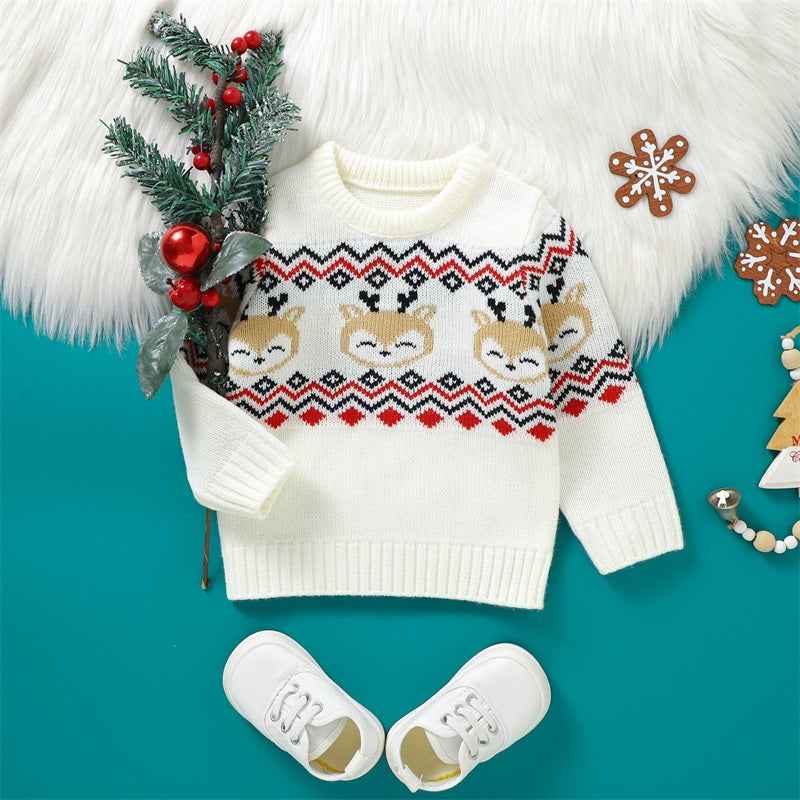 Toddler Baby Christmas Sweater – Unisex Knitted Long Sleeve Crewneck Pullover (6M–3T)