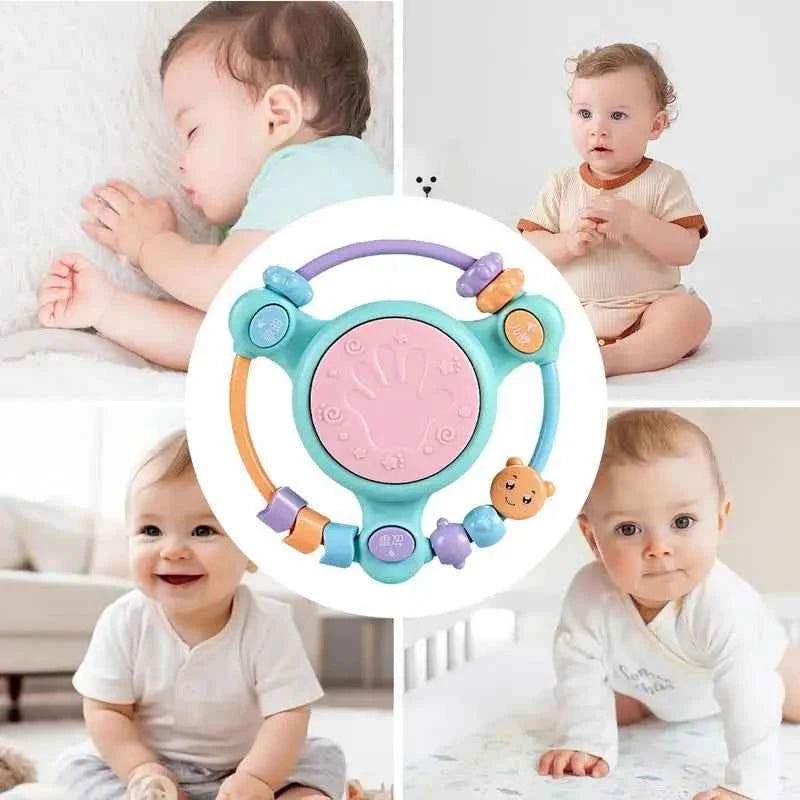 Hand Drum Beaded Rattle Shaker – Light-Up Sensory Educational Toy for Early Learning