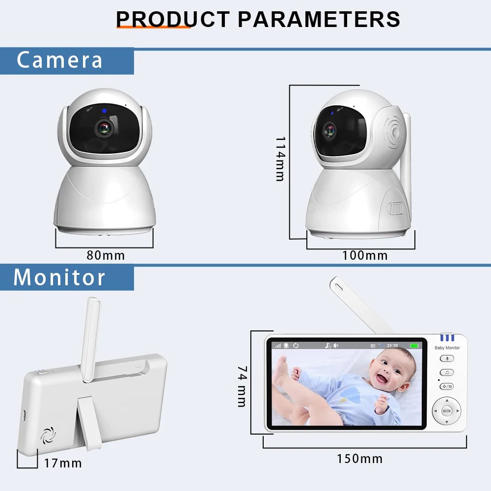 5.0 Inch Baby Monitor with Camera – Wireless Video Audio Monitor with Pan-Tilt-Zoom, IPS Screen, Lullabies & Long Battery Life