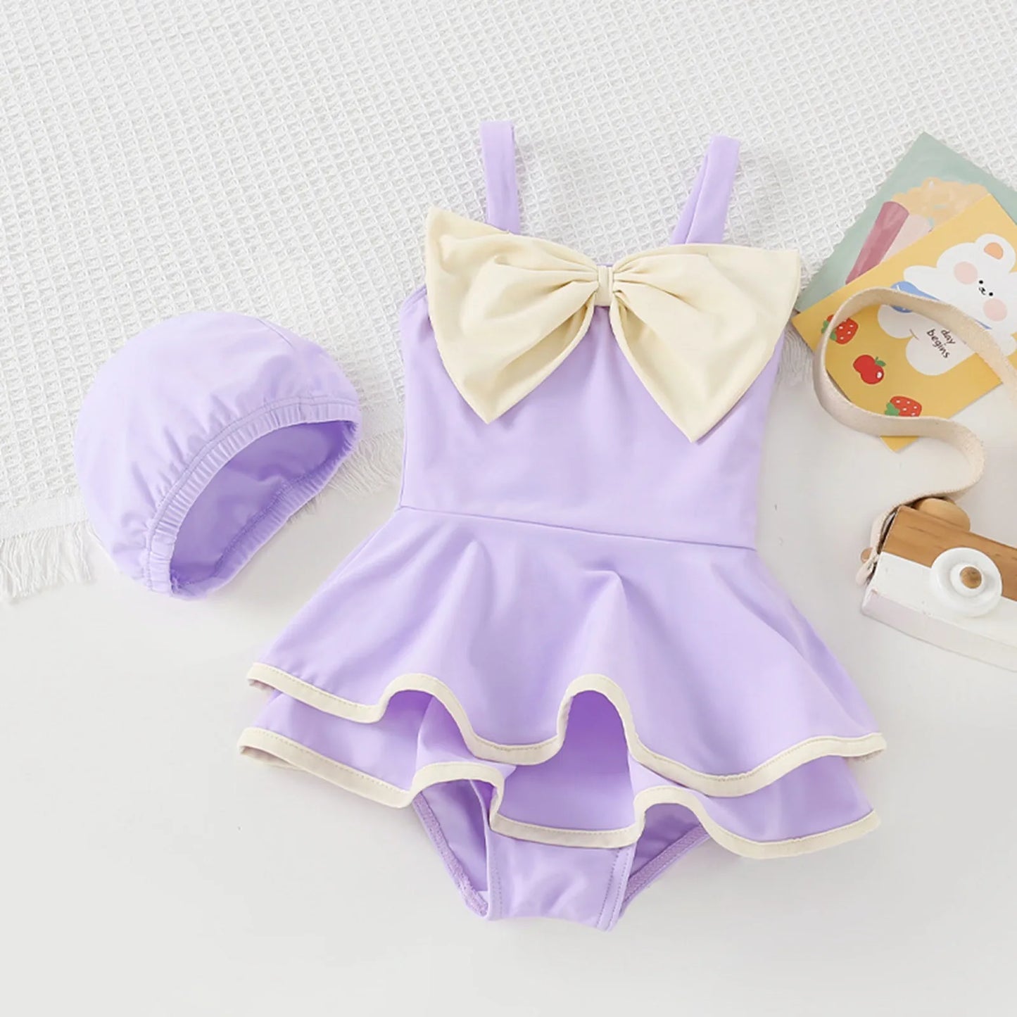 Cute Baby Girl Swimsuit Set – Toddler Bathing Suit with Hat - Haven's Heaven Boutique