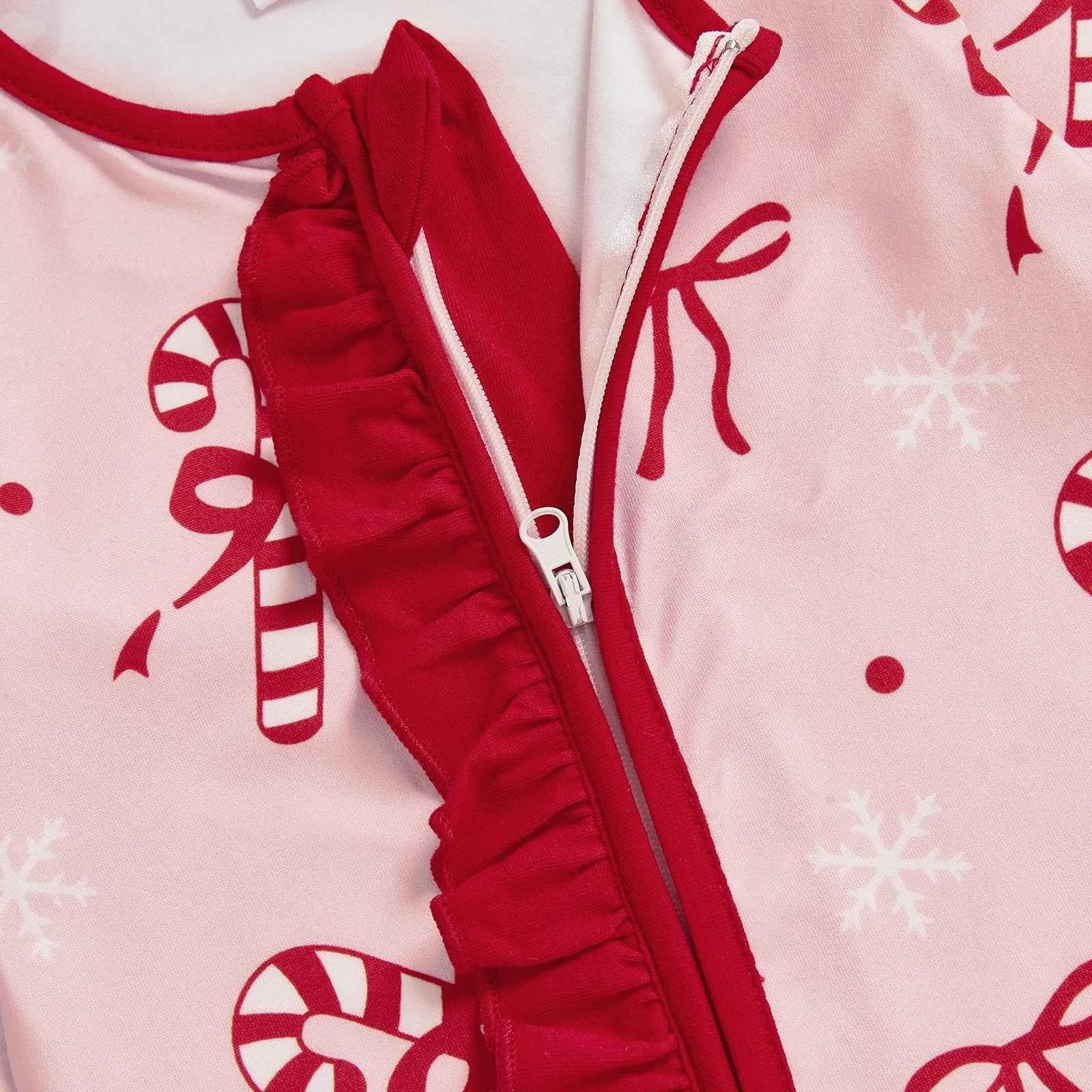 Newborn Baby Girl Christmas Romper – Bow Print Long Sleeve Zip-Up Footed Jumpsuit with Headband