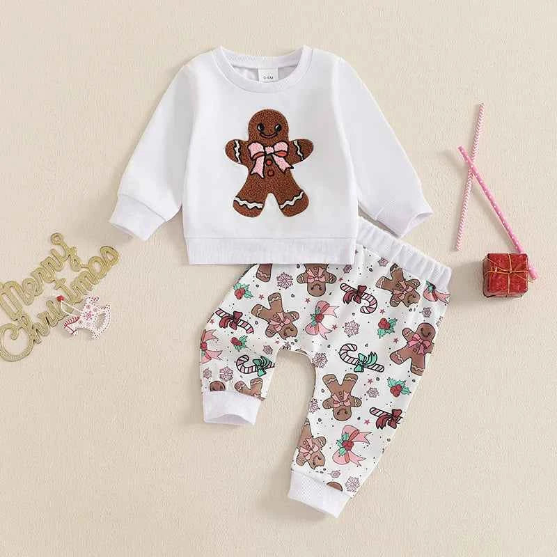 Toddler Christmas Outfit – Sweatshirt & Gingerbread Pants Set
