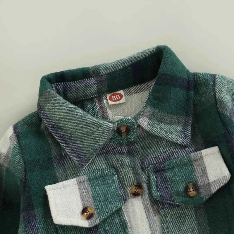 Baby Plaid Shirt Jacket – Casual Long Sleeve Button-Up Coat for Boys and Girls (0–4 Years)