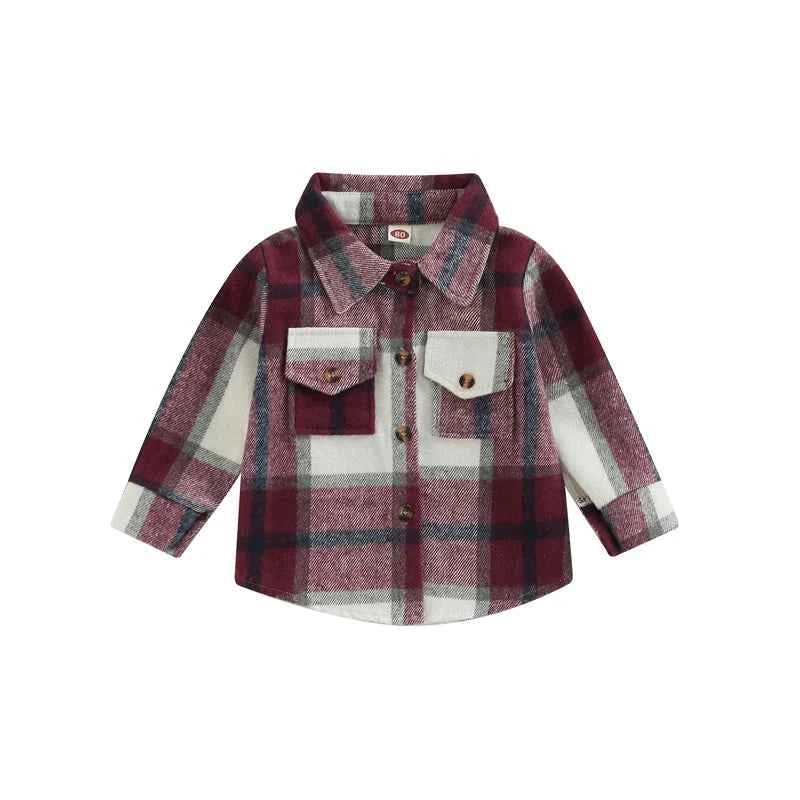 Baby Plaid Shirt Jacket – Casual Long Sleeve Button-Up Coat for Boys and Girls (0–4 Years)