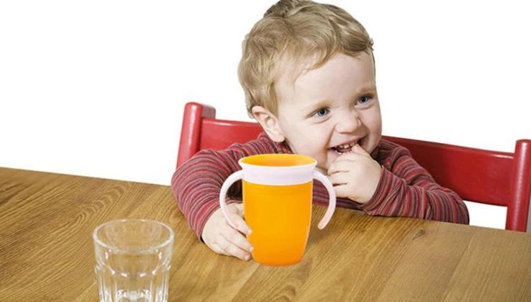 360° Rotatable Baby Drinking Cup – Leakproof Silicone Bottle with Double Handles & Flip Lid