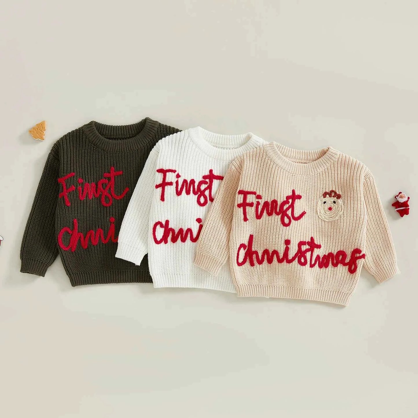 Infant Christmas Sweater – Long Sleeve Crew Neck Elk Letter Knit Pullover for Winter