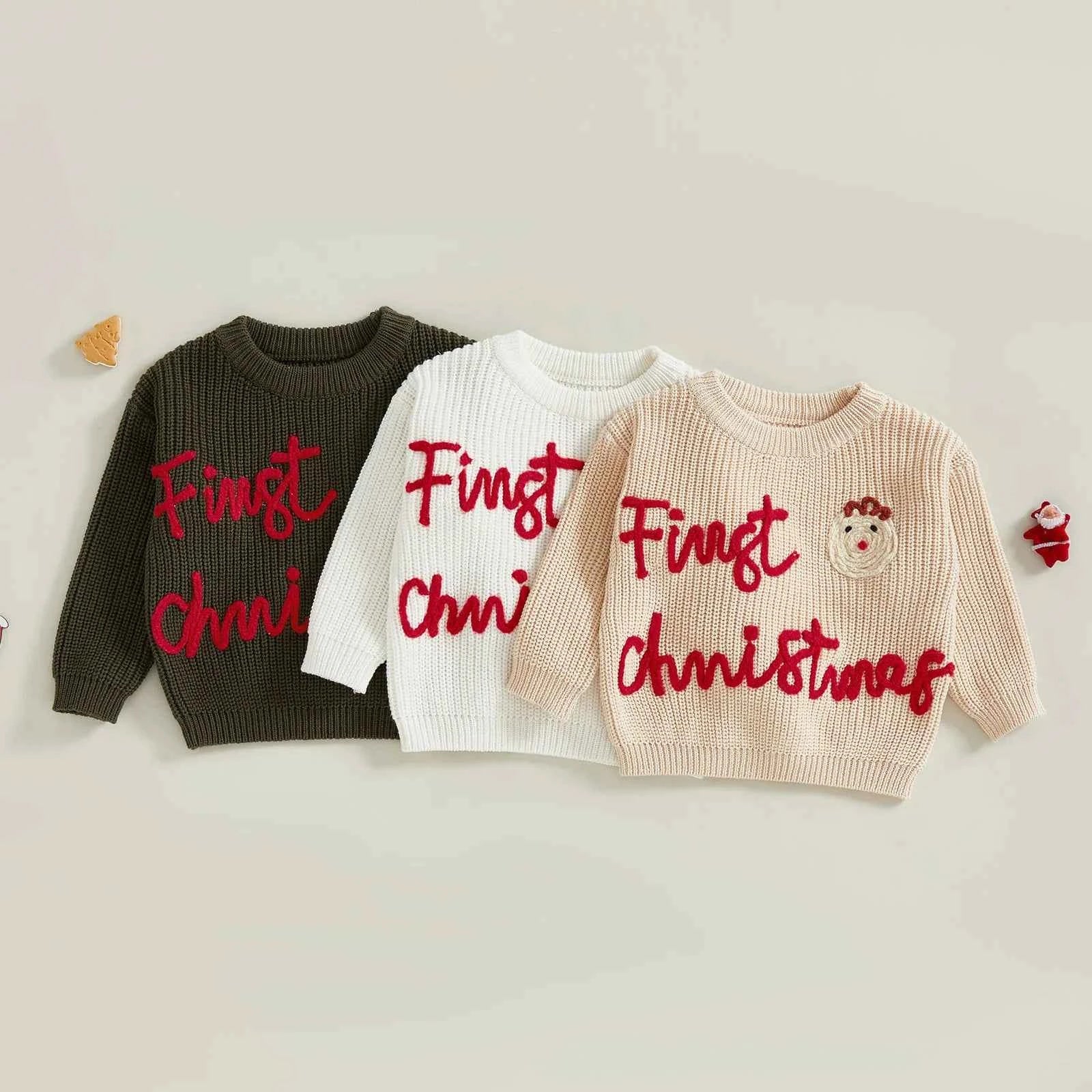 Infant Christmas Sweater – Long Sleeve Crew Neck Elk Letter Knit Pullover for Winter