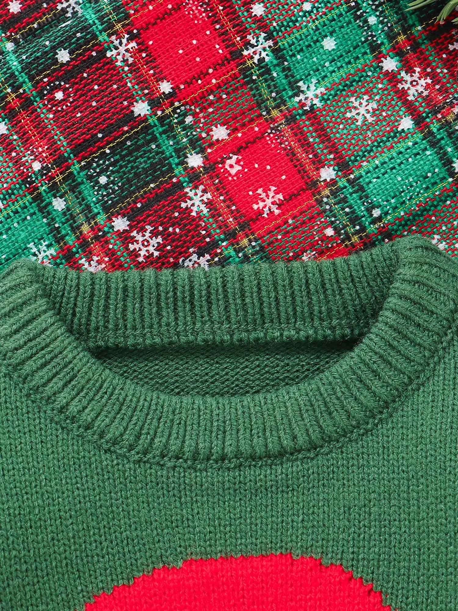 Kids Christmas Sweater – Long Sleeve Crew Neck Santa Claus & Elk Winter Sweater